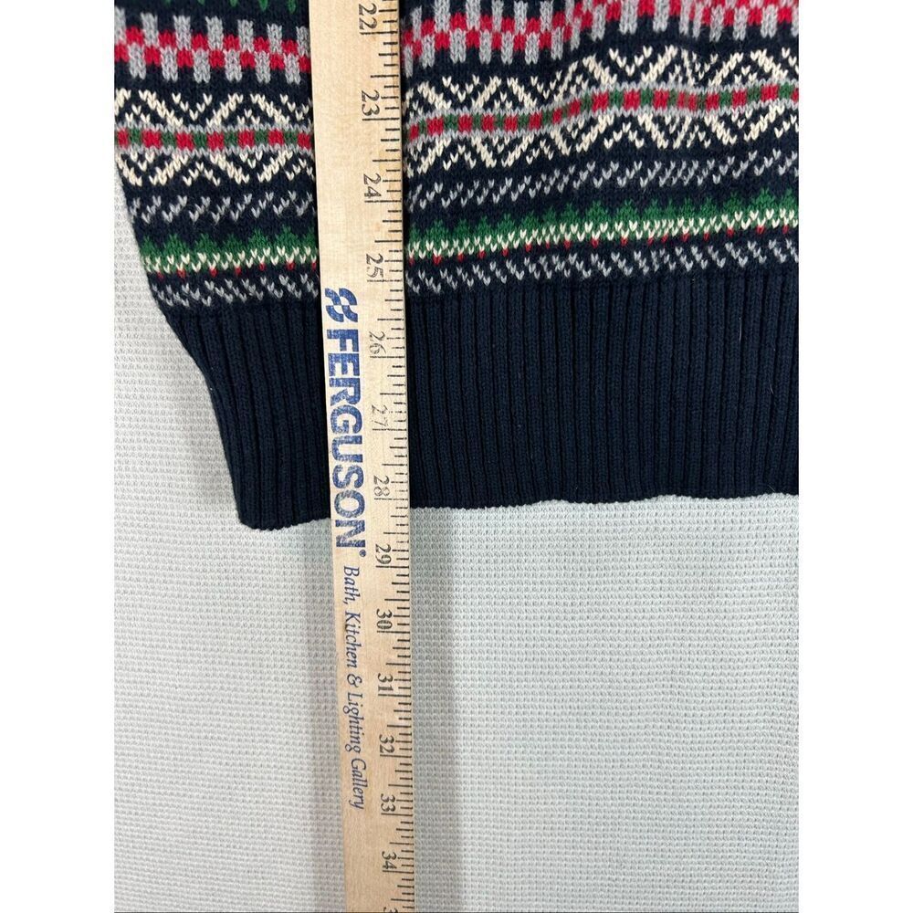 Men’s M Fair Isle Knit Sweater Navy Multicolor 100% Cotton Winter Holiday - Picture 5 of 7